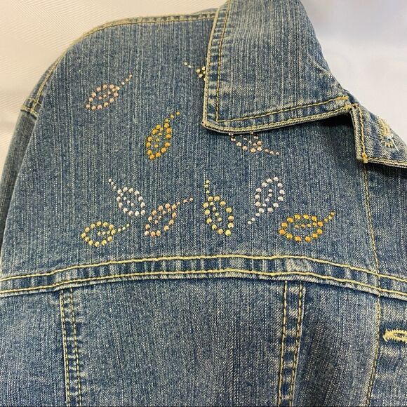 Sunburst by Morning Sun Embellished Blue Jean Jacket Size L - Picture 5 of 9